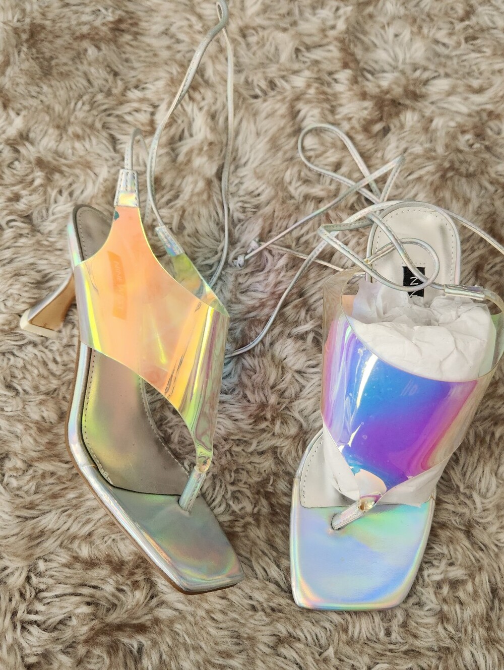 Nine‎ West Popi Holographic Iridescent Lace-Up Heeled Sandals Women's Size 6.5
